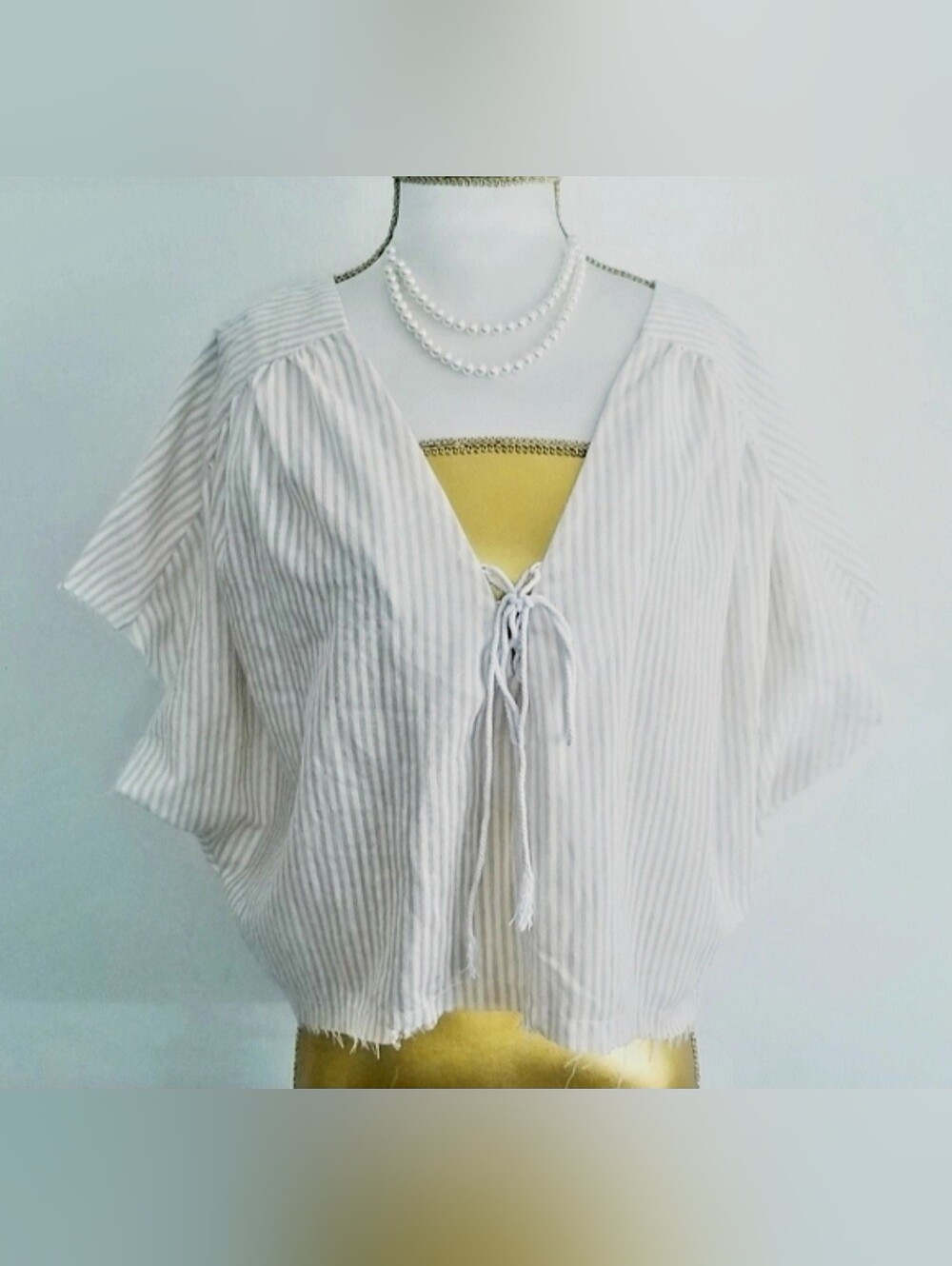 Somedays Lovin Drifting South Top Striped Tie-Front Boho Oversized Crop Top NWT
